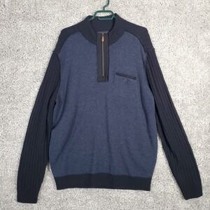 Johnnie-O Mens Wool‎ Quarter Zip Sweater Size L Blue Ribbed Preppy Classic